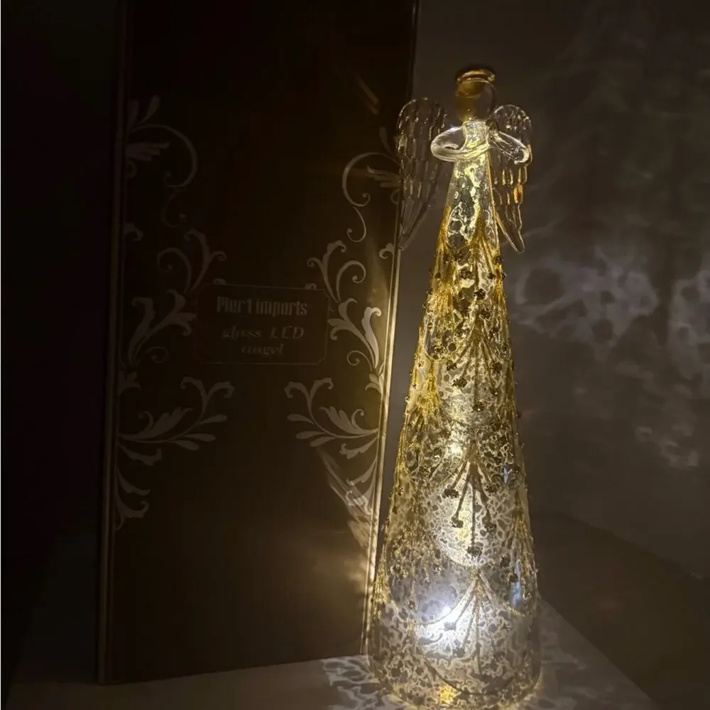 Pier 1 Gold Glass light up Angel Figurine 12” tall